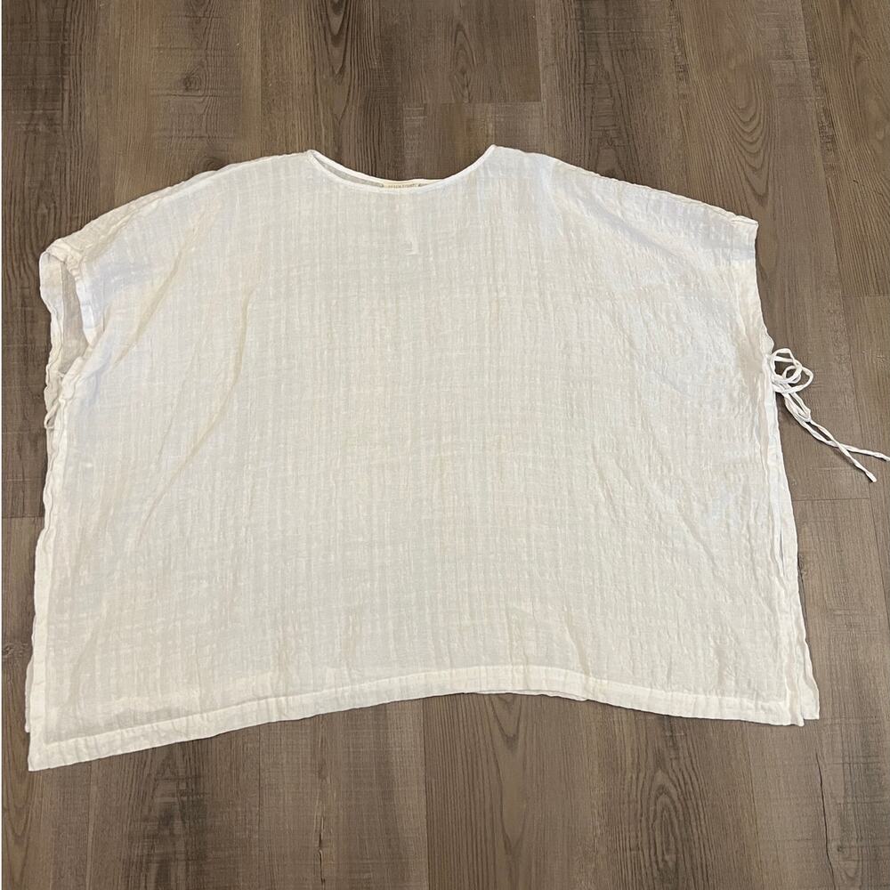 Eileen Fisher Cotton Linen Blend Sheer Check Poncho